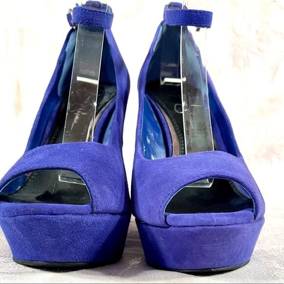 JESSICA SIMPSON BLUE SUEDE PLATFORMS SIZE 7B - Picture 5 of 7